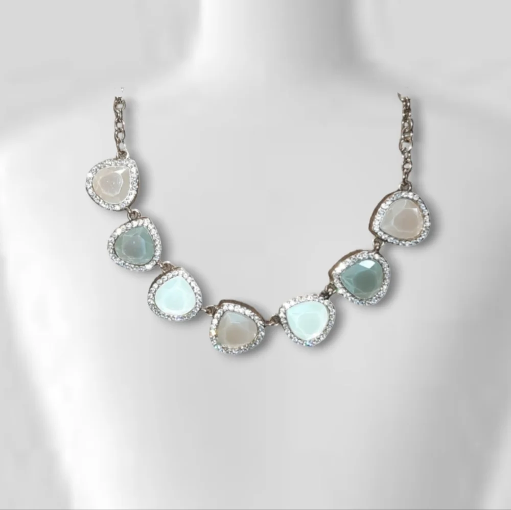 Cubic Zirconia Silvery statement Bib necklace adjustable goldtone